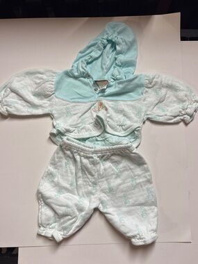 Vintage Beatrix Potter Peter Rabbit 2 PC Tracksuit Set Hooded Aqua White 3M